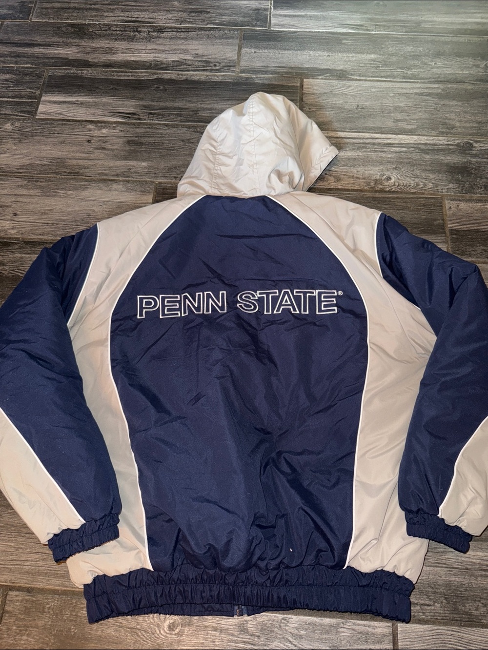 Men's Navy and White Hooded Windbreaker Jacket